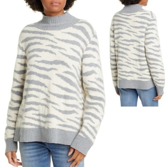 La Vie Rebecca Taylor Women’s Mock Neck Sweater Medium Zebra Print Wool - Picture 1 of 10